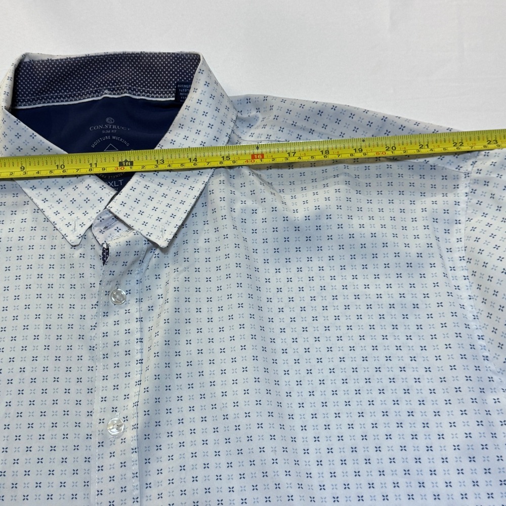 ConStruct Dress Shirt Men 2XLT White Blue Geometric Performance Stretch Slim Fit - Picture 4 of 10